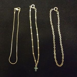 Silvertone anklet trio